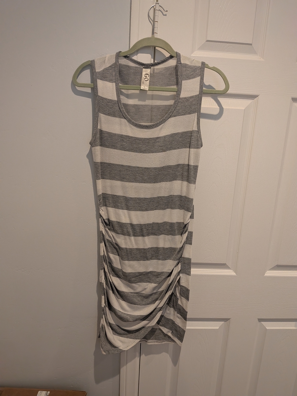 Go Couture Gray & White Striped Ruched Tank Dress